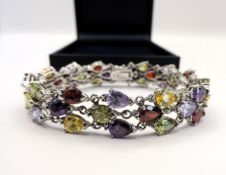 Sterling Silver 25CT Tutti Frutti Multi Gemstone Bracelet New With Gift Box