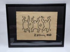 Vintage Keith Haring (Attr) Acryl Art Work By Haring Estate Signed