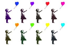 Girl With Balloon- Mix Colors. D1