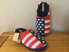 Job Lot 10 x Pairs Men's Dunlop, “USA Stars and Stripes” Memory Foam, Mule Slippers, Size L (10/1...