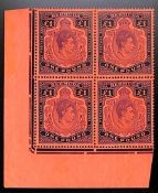Bermuda 1943 £1 Pale Purple and Black On Pale Red, Unmounted Mint Lower Left Corner Block of Four...