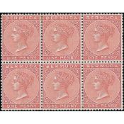 Bermuda 1d Dull Rose, Mint Block of Six, A Few Split Lower Perfs Reinforced With A Hinge, Otherwi...