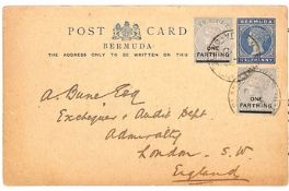 Bermuda 1903 (July 10) ½d Postal Stationery Postcard Bearing Two Farthing Surcharges, Commerciall...