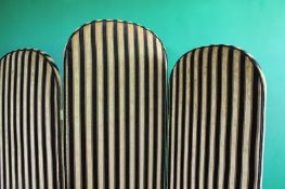 Large Three Fold Gold Striped Upholstered Screen Room Divider