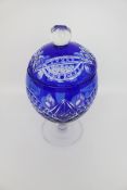 Blue Overlay Crystal Lidded Sweet Dish