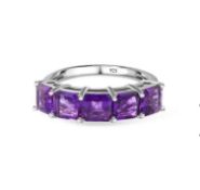 New! Amethyst (Asscher Cut) Ring in Platinum Overlay Sterling Silver
