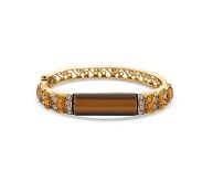 New! Yellow Tigers Eye, Champagne Diamond and White Austrian Crystal Bangle