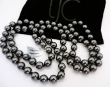 36 inch Hematite 9mm Bead Necklace Long New with Gift Pouch