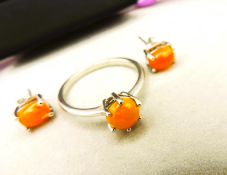 Sterling Silver Cabochon Opal Ring & Earrings Set New with Gift Box