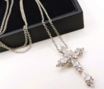 Sterling Silver Cubic Zirconia Cross Pendant Necklace New with Gift Pouch