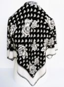 Liberty of London Silk Crepe de Chine Black & White Rose Print Scarf