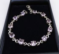 Sterling Silver 22CT Rose de France Amethyst Bracelet with Gift Box