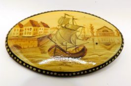 Vintage Russian Lacquer Hand Painted Brooch Artist Signed