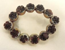 Antique 9K Gold Hand Carved Floral Shell Cameo Brooch