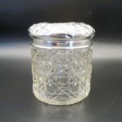 Antique Cut Glass Sterling Silver Lid Dressing Table Pot Birmingham 1910
