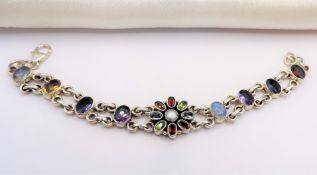 Vintage Sterling Silver 11ct Tutti Frutti Multi Gemstone Bracelet with Gift Box