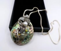 Vintage Artisan Sterling Silver Mother of Pearl Pendant Necklace
