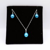 Sterling Silver Cultured Pearl & Earrings Set New with Gift Pouch