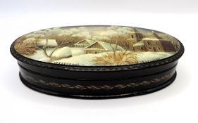 Vintage Russian Hand Painted Oval Lacquer Box Artist Signed