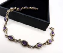 Artisan Sterling Silver Amethyst Gemstone Bracelet with Gift Box