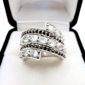 Sterling Silver 3CT Aquamarine Marine Diamond Ring New with Gift Pouch