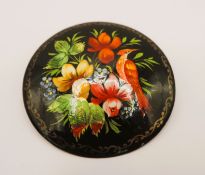 Vintage Russian Lacquer Hand Painted Brooch Artist Signed