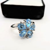Sterling Silver 3.5CT Topaz & Diamond Ring New with Gift Pouch