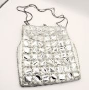 Retro 1960's Biba Style Silver Disc Beaded Bag