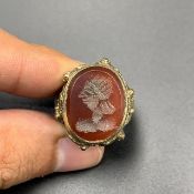 3 Piece Near Eastern Beautiful Hand Carved Carnelian & Lapis Lazul Bronze Rings