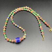 Tiny Chevron Trade Glass Beads With Gold Tone Brass Beads Nice Necklace