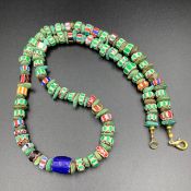 Tiny Chevron Trade Glass Beads With Antique Turquoise ChipStone Beads Necklace