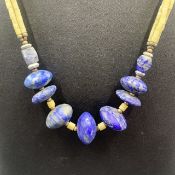 Vintage Lapis Lazuli With Nephrite Jade Necklace From Afghanistan
