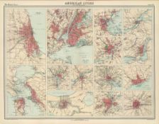 Antique Map Cities of America Chicago, NYC, San Francisco, Washington Etc.