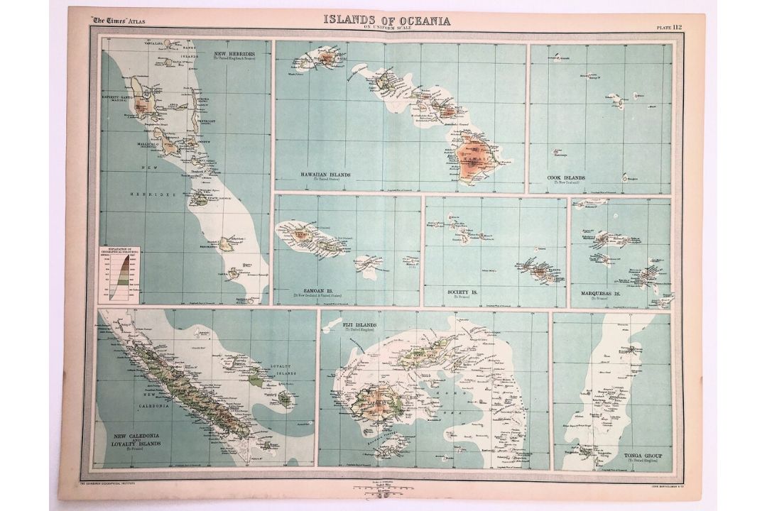 Antique Principal islands of Oceania, In The Pacific Hawaii, Fiji, & Tonga Map. - Image 1 of 2