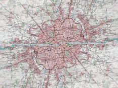 Antique Coloured Detailed Map London Environs Thames East & West End The City.