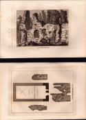 Verdley Castle & Map Sussex F. Grose Antique 1785 Copper Engraving.