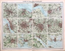 Antique Bartholomew Large Coloured Map 12 Cities of England and Scotland.