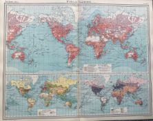 Antique World Commercial Occupations & Means of Traffic Coloured Map.