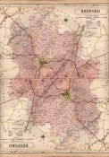 County of Bedfordshire Large Victorian Letts 1884 Antique Coloured Map.