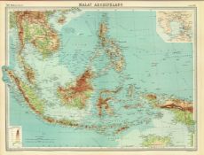 Antique Malay Archipelago Thailand, Cambodia, Laos, Vietnam, Malaysia, Map.