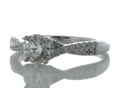 18ct White Gold Single Stone Claw Set With Stone Set Shoulders Diamond Ring (0.71) 0.87 Carats