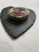 Vintage Floral Enamel Silver Plated Pill Box 5x3cm
