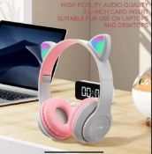 Kids Wireless Headphones, Bluetooth Over Ear Headphones With Microphone, Cat Ear LED Light