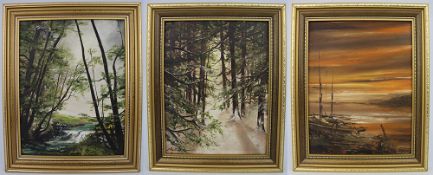 Set of 3 Alan King Landscapes Oil on Board