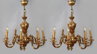 Pair of Impressive Baroque 6 Arm Ormolu Chandeliers
