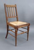 Edwardian Beech Occasional Chair with Rush Seat