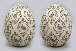 Pair of Large Hand Painted Decorative Easter Eggs