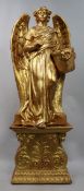 Hand Painted Gold Composite Angel on Pedestal