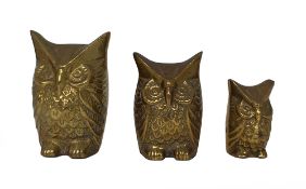 Set of 3 Vintage Graduated Brass Owls