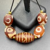 Antique Himalayan Tibetan Ancient Etched Agate 5 Beads, Himalayan Antique Bead, LPBR-1032